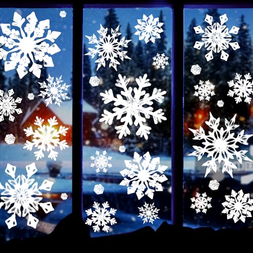 Extra Large Snowflakes Window Clings, Giant White Christmas Window Decorations for Glass Windows, Winter Wonderland Window Stickers Decals for Frozen Theme Party New Year Supplies Indoor