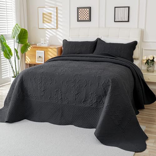 Image of EVENHUG Oversized King Bedspreads California King Quilt Set with Pillow Shams Extra Wide Large King Size Quilts Lightweight Coverlet Bedding Sets Dark Grey 120 inchx128 inch