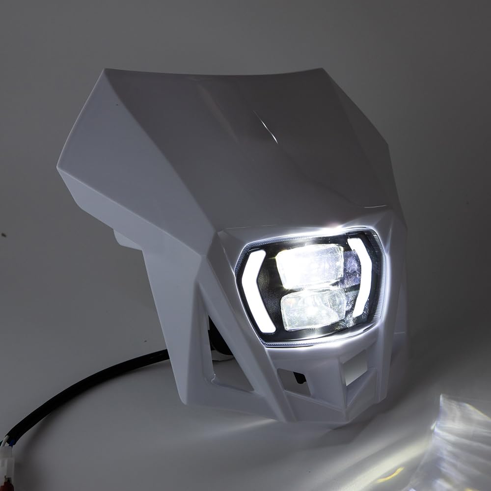 Faro anteriore universale a LED per moto con mascherina per KLX WR YZ XR CRF 150 230 250 450(Bianco)