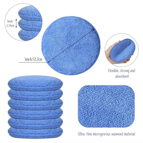Image of Tanlade 100 Pcs Car Detailing Microfiber Applicator Pad Wax Applicator Wash Microfiber Pads, 5 Inch Diameter (Blue)