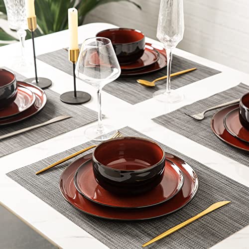 Lerato Ceramic Dinner Plates Set Of 6, 10.5 Inch Reactive Glaze Porcelain Plates, Modern Shape Dinnerware Dishes Set For Kitchen, Microwave & Dishwasher Oven Safe, Scratch Resistant-Orange Red #TOP6