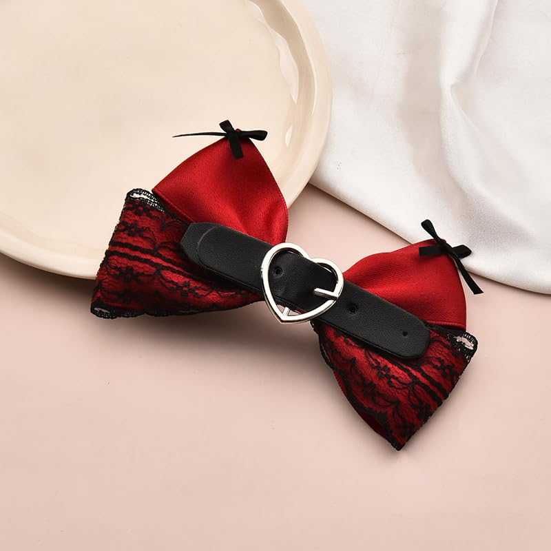 Big Halloween Hair Clips for Women Girls Gothic Bow Hair Clips Punk Goth Hair Accessories Large Bow Barrette Clip Party Wear Hair Clips Bow Festival Christmas Hair Bow Clips Red Bowknot Hair Clip - Image 3