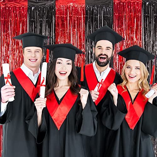 Image of LOLStar Graduation Party Decorations, 2 Pack Red Black Foil Fringe Curtain | 3.3 x 6.6 ft Tinsel Streamers Backdrop, Graduation Photo Booth Backdrop for Class of 2026, Prom and Grad Party Decorations
