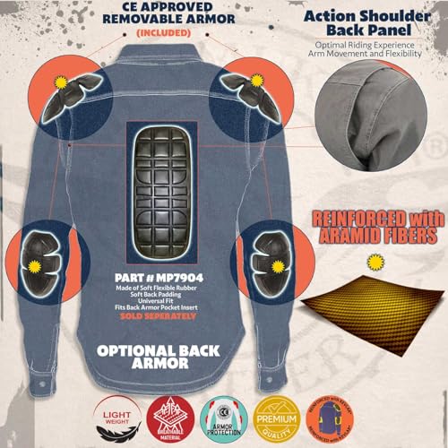 Image of Milwaukee Leather Men's Plaid Armored Flannel Shirt with CE Armor - X-Large | Plaid Armored Flannel, Removable Ce Shoulder And Elbow Armor, Aramid Reinforcement, Underarm Zipper Vents