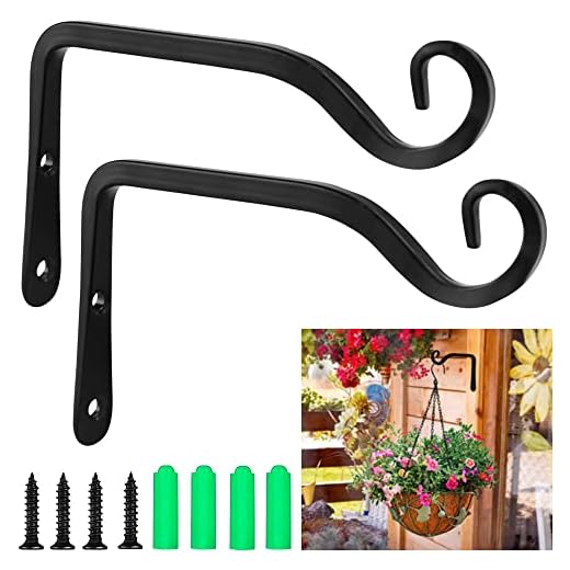 THATSRAD 2 Pezzi Ganci da Appendere alla Parete Staffa per Piante Sospese Staffe per Cestini da Giardino Ganci da Parete per Pianta per Appendere Lanterne Campanelle Mangiatoie per Uccelli Vasi, Nero
