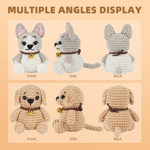 Image of MOREJMTT Crochet Kit for Beginners, Learn to Crochet, Include Easy Knitting Soft Yarn, Step-by-Step Video Tutorial, Hook, Holiday Birthday Gift for Adults (2pack Dog)
