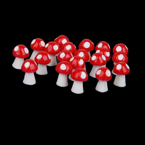 Miniatura 5 de AEIOFU Mini hongos de resina en miniatura, figuras en miniatura, hongos de jardín, hongos pequeños, adornos de 20 piezas, jardín de hadas rojas,