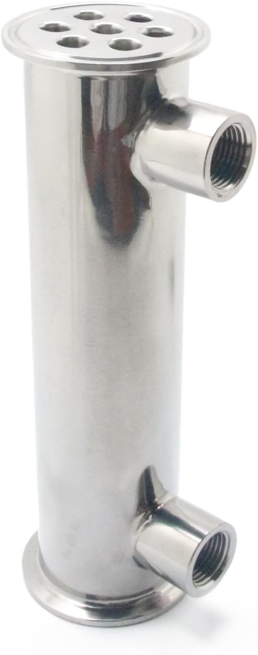 QiiMii 304 Stainless Steel Dephlegmator Reflux Condenser, 2" TC x 8" Tri Clamp Pipe, 203.2mm Length, 7 Inner Tubes, 1/2" FNPT Cold Water Connection for Distillation