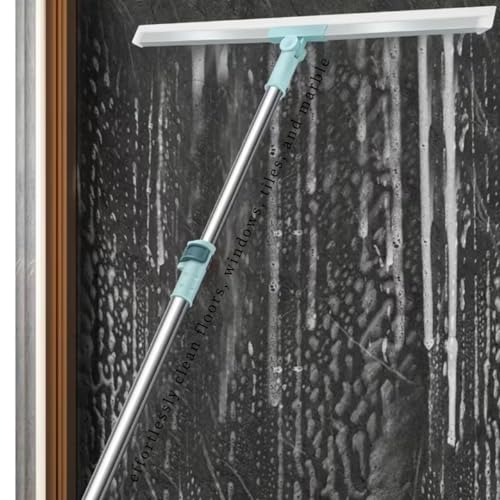 Image of Rotating Floor Squeegee with Long Handle - Heavy Duty Bathroom & Floor Wiper with 180-Degree Swivel Head - Multifunctional Magic Broom Sweeper for Tiles, Glass, Shower & Home Cleaning, Indoor Cleaning