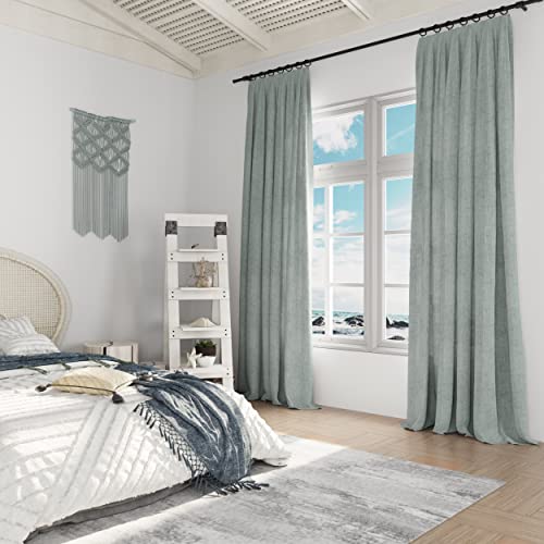 Coastal Curtains For Living Room 90 Inches Long Linen Textured Semi Sheer Sea Mint Green Teal Gray Window Curtains Beach Nautical Theme Rod Pocket Aqua Linen Curtains For Bedroom 90 Inch Length #TOP1