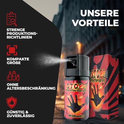 2 x Wilhelm Pfefferspray 40 ml Tierabwehr Selbstverteidigung CS KO Spray hochdosiert (ca. 2 Mio. Scoville) effektives Verteidigungsspray