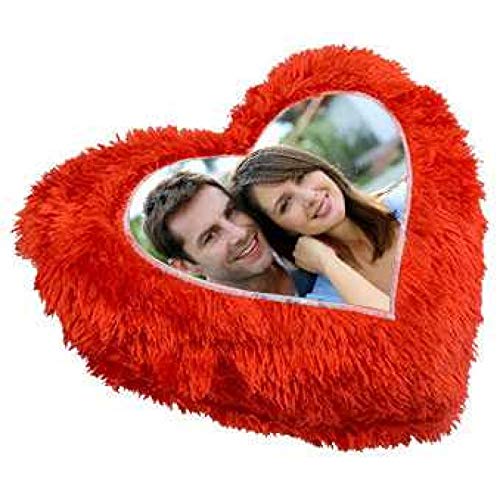 Fultu Fataang Personalized Red Heart Furr Pillow with Your Photo and Message/Customized Cushion with Photo/Cushion Cover with Filler/Photo Pillow for Gift