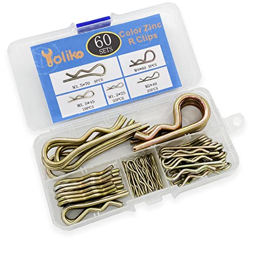 Image of 60 Pcs Hitch Pin Clip R Clips Retaining Pins Tractor Cotter Hair Assortment Iron Color Zinc Spring Retainer Keeper Kit for Dolly Pins /Hand Ttruck Replacement, (YLK2022072202)