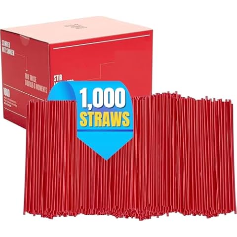 1InTheHome 5 Inch Coffee Stirrers, Coffee & Cocktail Stirrers/Straws, Plastic Sip N Stir, 5" Inch, Red, 1000 Pack Cover