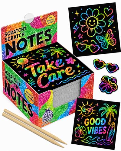 PURPLE LADYBUG Rainbow Holographic Scratch Art Mini Notes - Teen Girl Gifts Trendy Stuff, Small Gifts for Teens Art and Craft Supplies Summer Activities for Kid Summer Stuff for Teen Girls