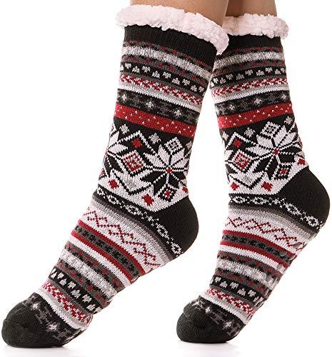 Womens Slipper Fuzzy Socks Cabin Cozy Plush Fleece Fluffy Huggle Stocking Stuffers with Gripper Winter Non Skid Socks?Stripe Black?