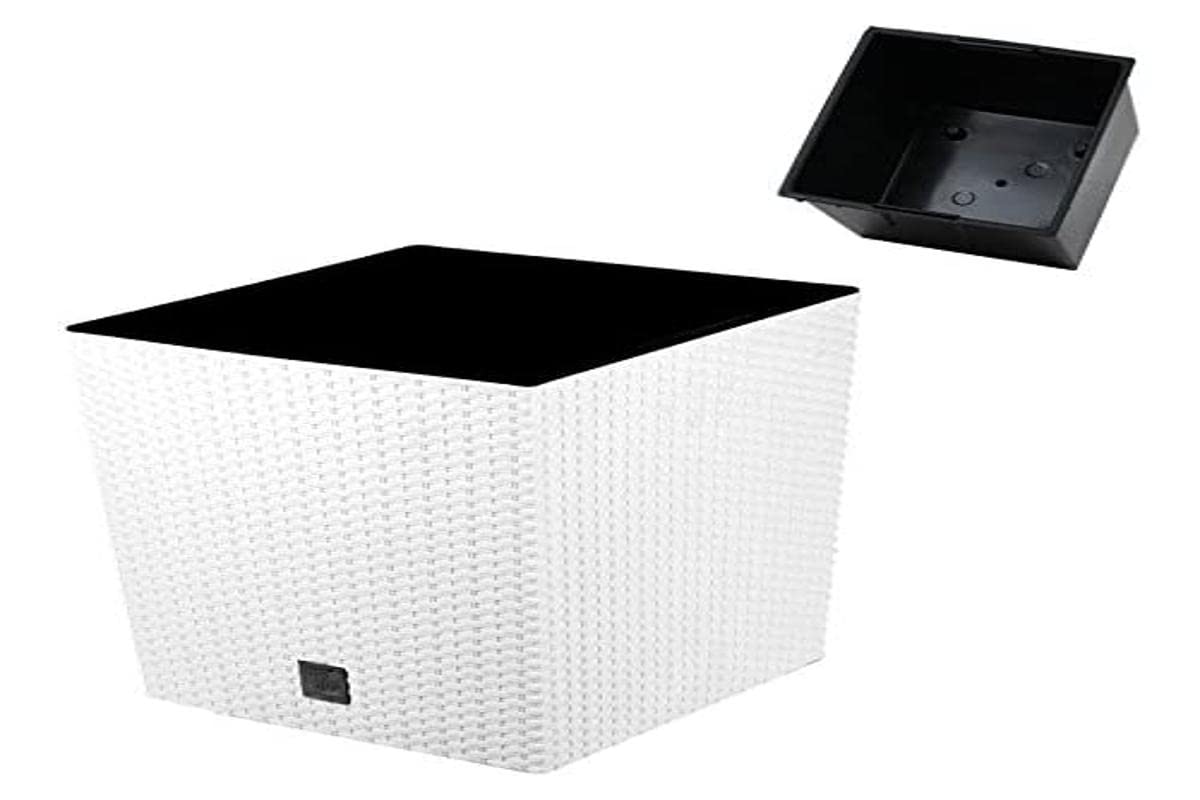 Rato-Topf 15,8 Liter mit Pflanzschale in weiß 26,2 x 26,2 x 26,6 cm.