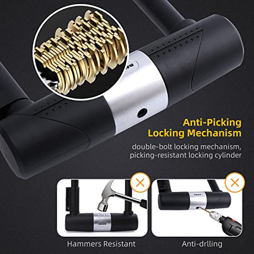 Biglufu Bike U Lock With Cable, Heavy Duty Bicycle U Locks, 16Mm Shackle And 10Mm X1.8M Cable With Mounting Bracket For Mountain Bike, Electric Bike, Folding Bike And Motorcycle #TOP2