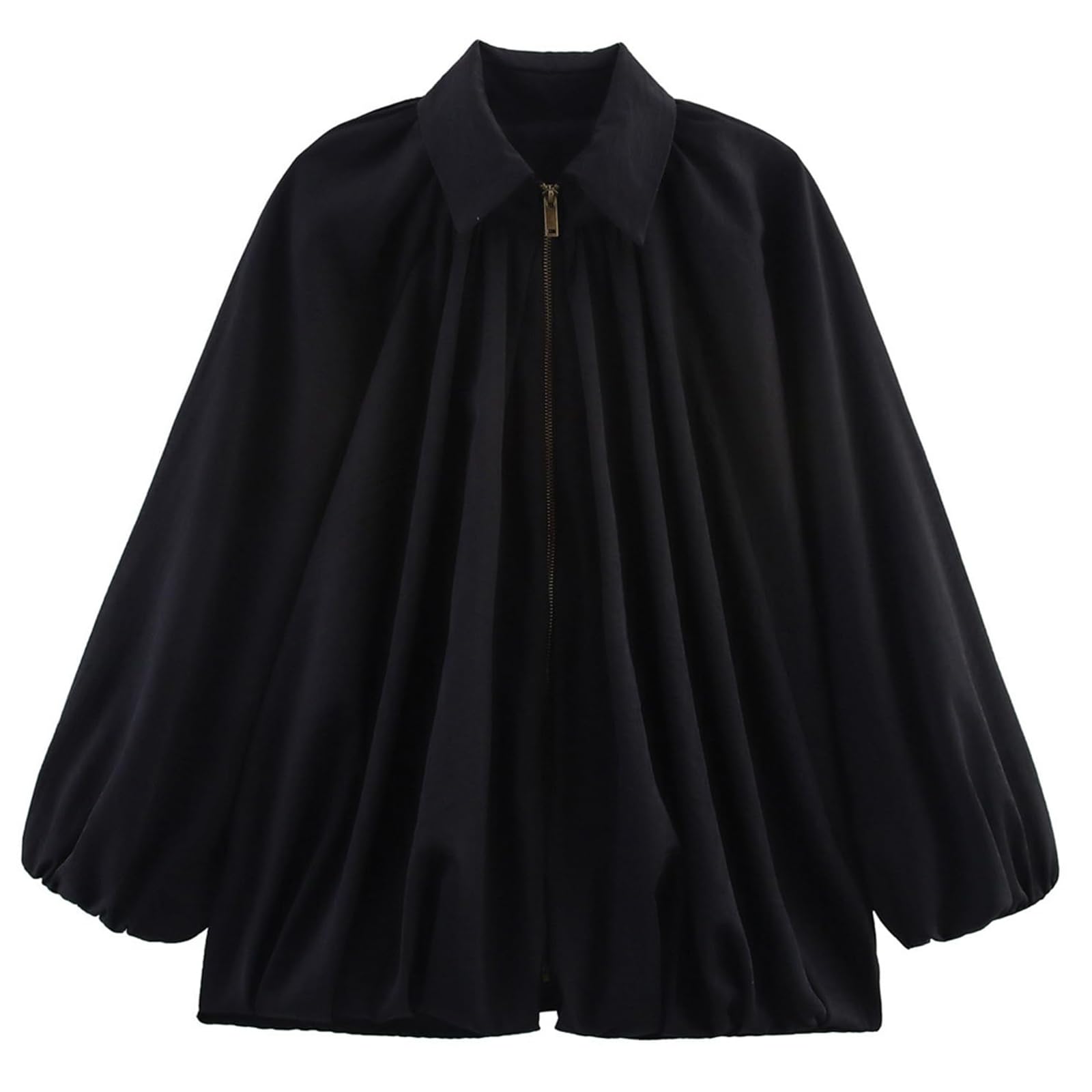 Chaquetas bomber abullonadas sedosas para mujer, manga murciélago, cuello de solapa, cremallera, ropa exterior, camisas plisadas de gran tamaño