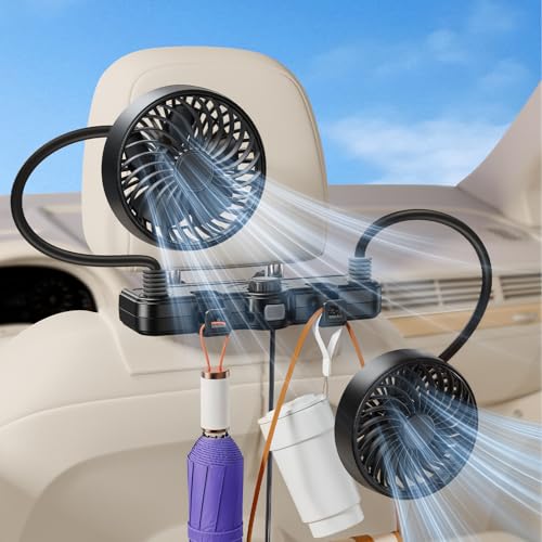 xuenair Car Dual 360 Schlauch-Ventilator für Auto SUV Wohnmobil & Pickup (Kopfstütze) Autoventilator für Rücksitz Baby & Kinder Leiser stufenloser Luftstrom 2 Haken zum Aufhängen