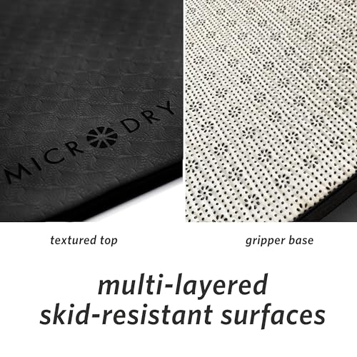 Image of MICRODRY Deluxe Fitness Exercise Yoga Mat for Home & Gym, Extra Thick for High Impact Training, Multi Layered Skid Resistant Surface, Odor Neutralizing with Carrying Strap