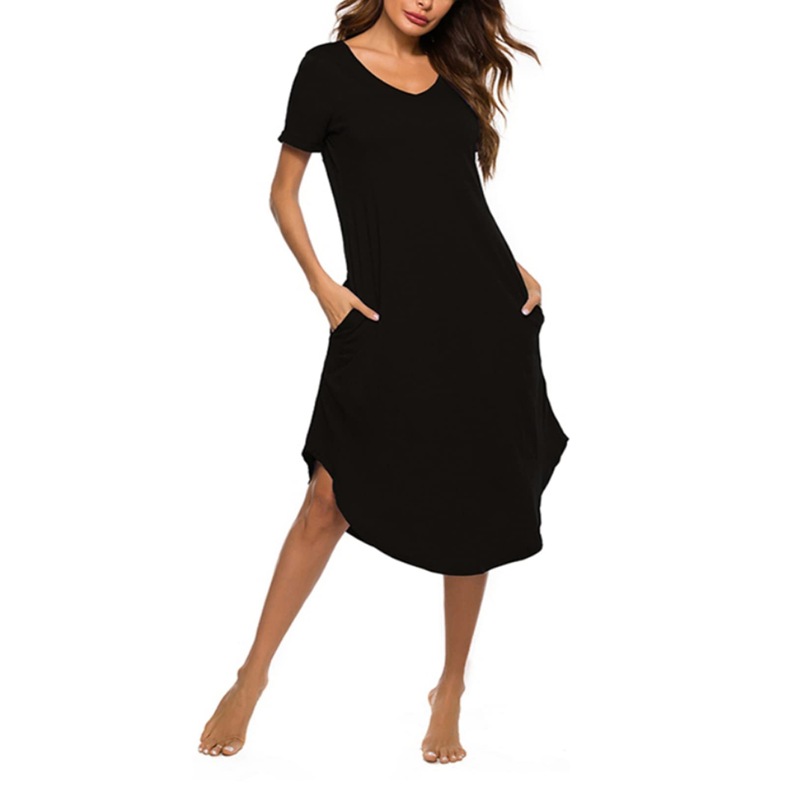 Womens Long Nightgowns Short Sleeve Nightshirt Plus Size Nightgowns
