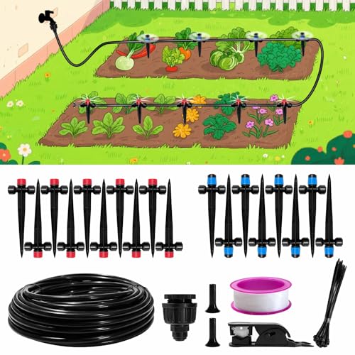 50FT Drip Irrigation System, 2025 Quick Connector Garden Irrigation System, Adjustable Nozzle...