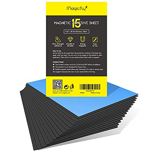 Magicfly Adhesive Magnet Sheets 4 x 6 Inch, 15 Pack Flexible Magnetic Sheets with Adhesive Backing for Photos, Crafts and Die Storage, Easy Peel & Stick