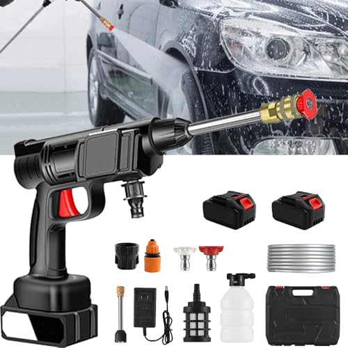 Idropulitrice Portatile, Idropulitrice a Batteria con 2 batterie 16680VF e Scatola di Immagazzinaggio, 0-8 metri di distanza di spruzzo d'acqua, per Auto, Terrazza, Giardino, Pulizia di Tappeti