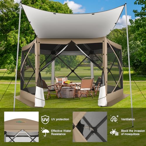Image of COBIZI 12x12 FT Pop Up Canopy Extendable Tent, Gazebos On Clearance with Removable Roof,Screened in Gazebo,Screen Tents Portable carpas para Patio for Outdoor Camping,Backyard, Garden,Khaki(Upgraded)