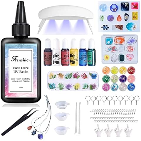 UV Resin Kit with Light,178Pcs Resin Jewelry Making Kit with 100g Fast Cure Clear Hard Low Odor UV Resin, Color Pigment, Resin Accessories, UV Resin Starter Kit for Jewelry Earrings Necklace Bracelet Cover