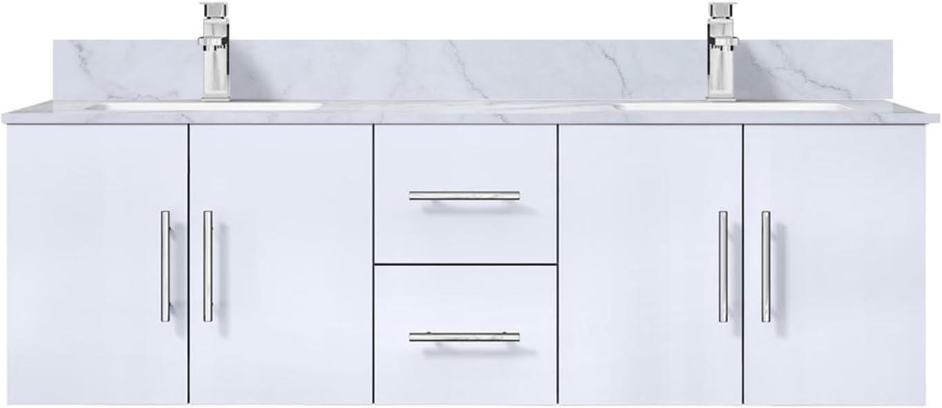 White Bath Vanity Set w/Faucet Carrara Marble/60 - Double