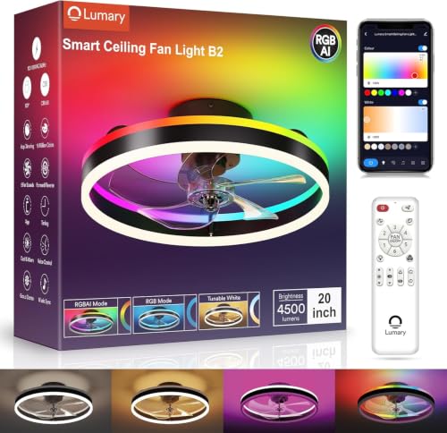 Lumary 20" Smart Wi-Fi Flush Mount Ceiling Fan w/ 4500Lm 2700K/6500K LED Light - image 1
