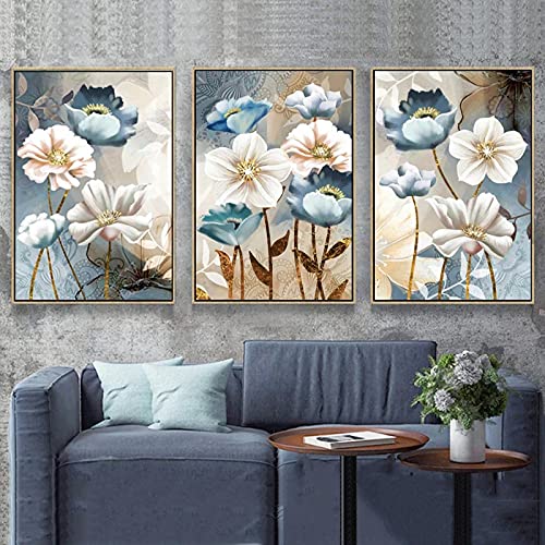 Affiche scandinave fleurs pour habiller un grand mur vide salon moderne triptyque 70x100cm