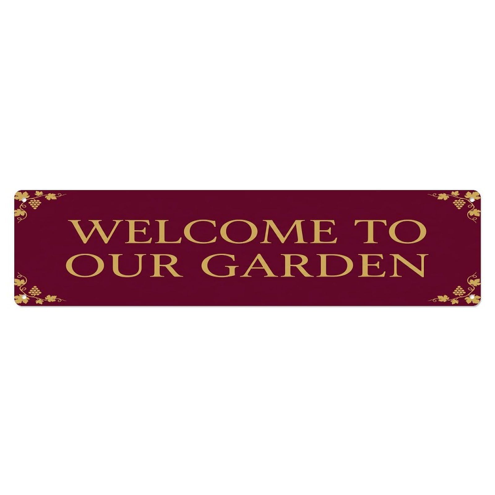 Vintage Welcome to Our Garden Wine Red Metal Tin Sign