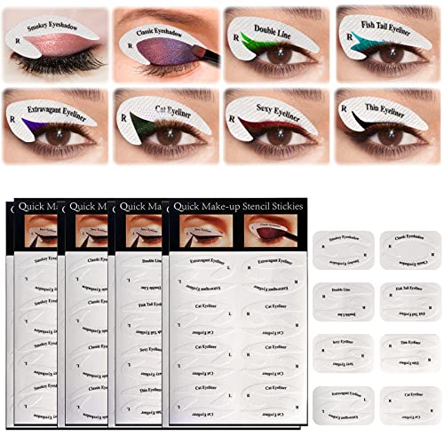 Plantilla para Delinear Ojos, Plantilla para Sombra de Ojos, 8Pcs Plantillas de Maquillaje para Ojos Pegatina, Cat Eyeliner Stencil Ojos Ahumados para Principiante