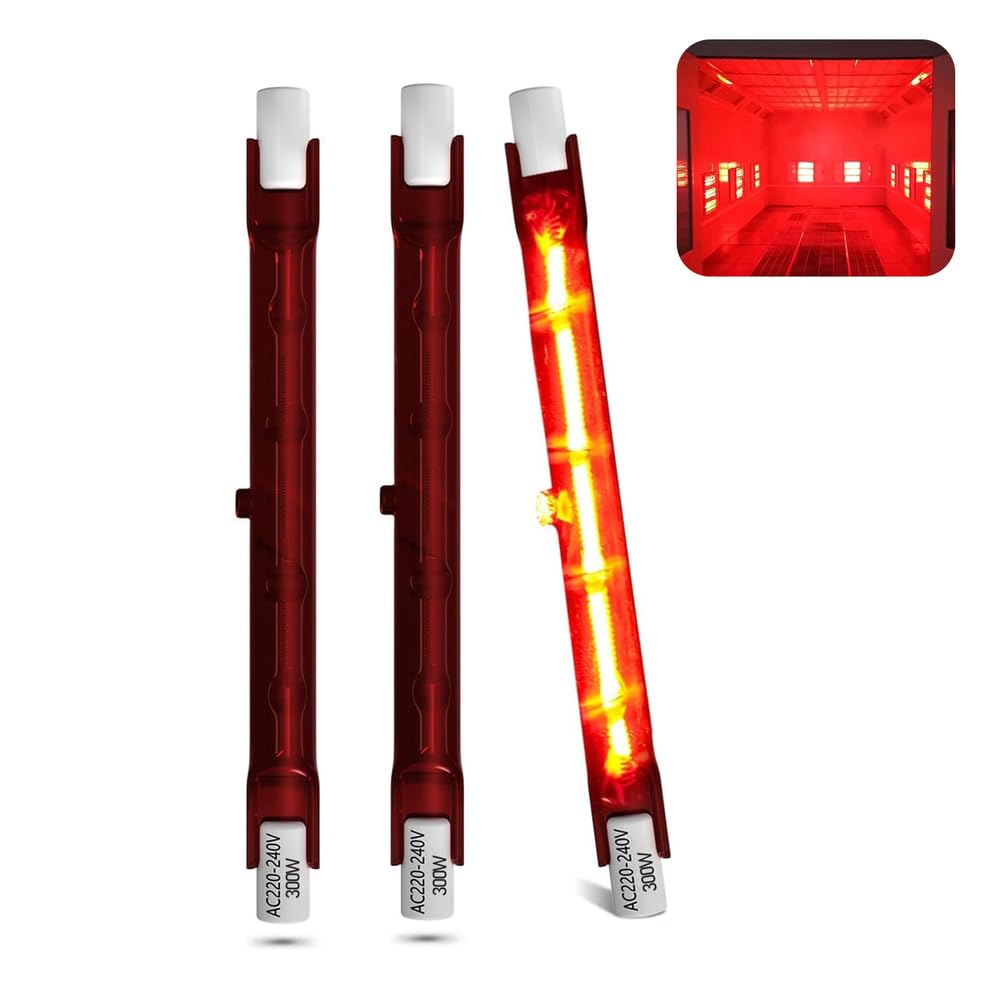 Halogen Bulb R7s Dimmable, 254mm 1300W R7s Infrared Bulbs for U3 Heater, Red Quartz Heating Light Tube 1300lm, R7s Halogen Heater 360° Beam Angle,254mm,300W 3 Packs