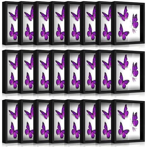 Geetery 24 Pack 5x7 Shadow Box Small Shadow Box Bulk Display Case Wood Picture Frame with Acrylic for Photos Dried Flower Tickets Sports Memorabilia Wedding Bouquets Awards(Black)