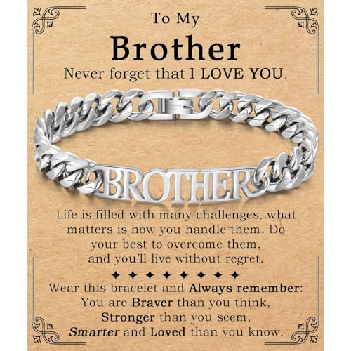 EYQV Big Brother Gifts Stainless Steel Cuban Link Chain Brother Bracelet Jewelry for Teen Boys Men Valentines Fathers Day Easter Graduation Christmas Birthday Gifts for Teenage Boys Men