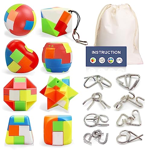 16 Pack Brain Teasers Puzzles for Kids & Adults, Brain Teasers Metal IQ Toys Puzzle Mind Game 3D...
