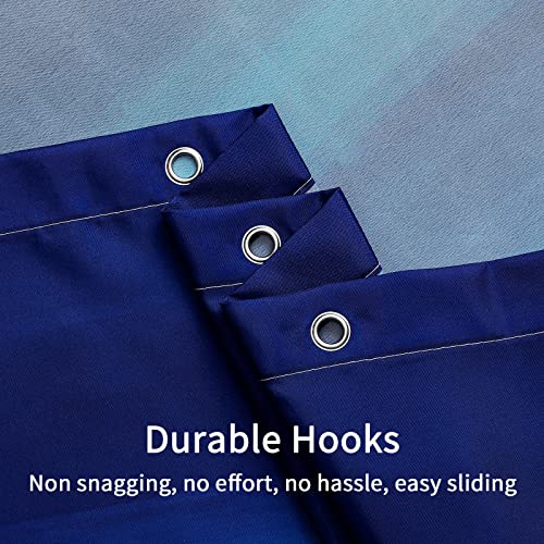 Mitovilla Navy Blue Ocean Shower Curtain Set With Hooks, Abstract Turquoise Teal Ombre Cloth Shower Curtain For Summer Tropical Beach Themed Bathroom Decor, 72" W X 72" L #TOP5