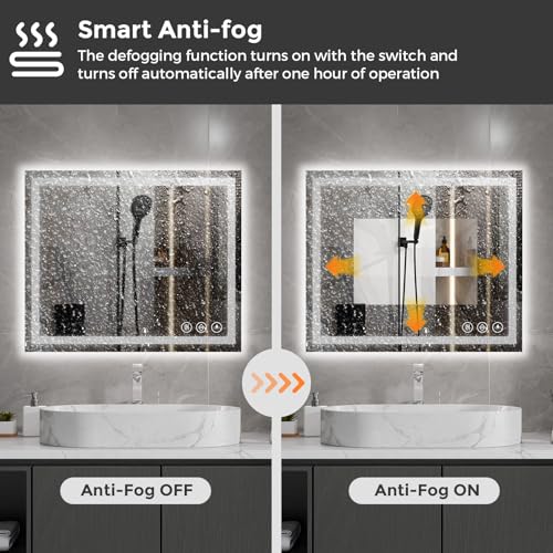 Image of Koonmi 36 inchx24 inch LED Mirror for Bathroom, 90CRI Anti-Fog Vanity Mirror with Front and Backlight, Shatter-Proof Wall Mirror with Light, Easy Install Lighted Mirror for Modern Bathroom (IP65)