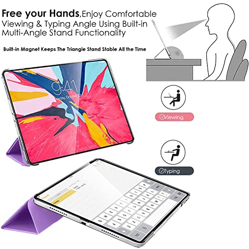 Image of DuraSafe Cases for iPad Pro 12.9 5th 4th [ PRO 12.9 inch 5 4 ] A2378 A2461 A2379 A2462 A2229 A2069 A2232 A2233 Trifold Hard Smart Auto Sleep /Wake PC Translucent Back Cover - Purple