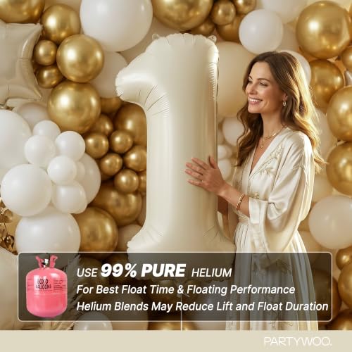 Image of PartyWoo Beige Number 1 Balloon 40 Inch 25pcs White Sand Foil Star Gold