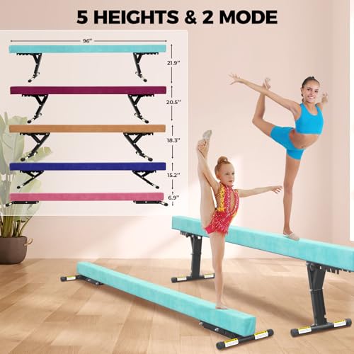 FINCOME Adjustable Balance Beam 8ft Green, High and Lower Floor Beam Gymnastics Equipment for Kids Children, Gymnastics Beam with Legs for Home, Professional Training, Gymnastic Club Use - Thumbnail 2