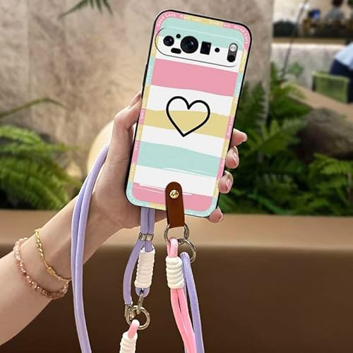 Phone Case Compatible with Google Pixel9 Pro XL, Cute Cartoon Necklace Anti-dust Design Waterproof Lanyard Silicone TPU Durable
