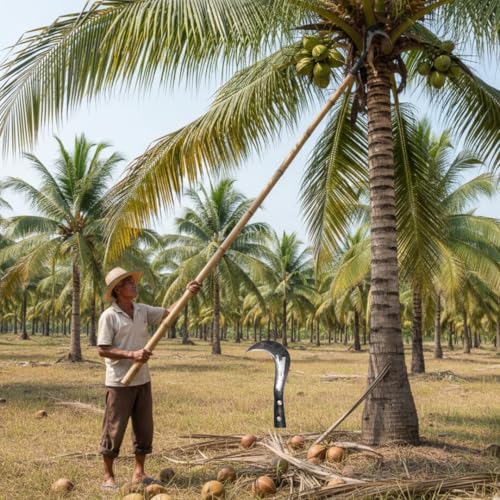 Image of Mahiyash Iron Manual Adjustable Coconut /Fruit Leaf Plucking Tool | Heavy-Duty Cutting Head with Two Adjustable Screws | Fits Wooden /Metal Pole for Coconut Leaves, Palm Fronds /Garden Trimming-No Stick