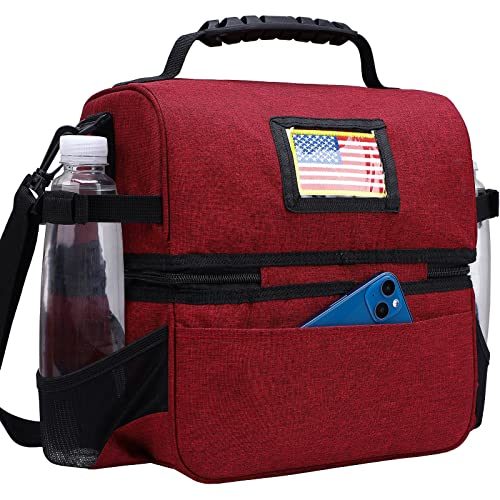 MIER Dual Compartment Lunch Bag Tote with Shoulder Strap for Men and Women Insulated Leakproof Cooler Bag, Dark Red by MIER - Image 6