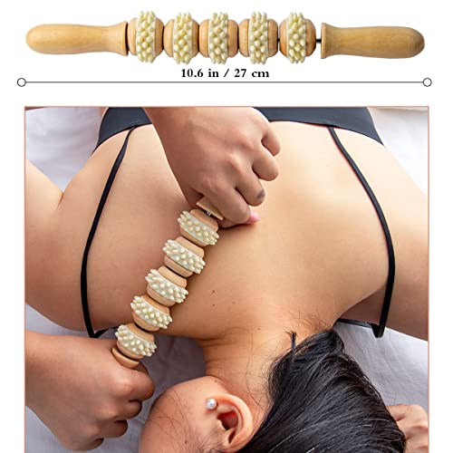 Handheld Massage Roller Stick For Sore Muscle, Wood Therapy Massage Tools For Body, Wooden Fascia Roller For Deep Tissue, Lymphatic Drainage Massager For Legs/Thighs/Butt #TOP4