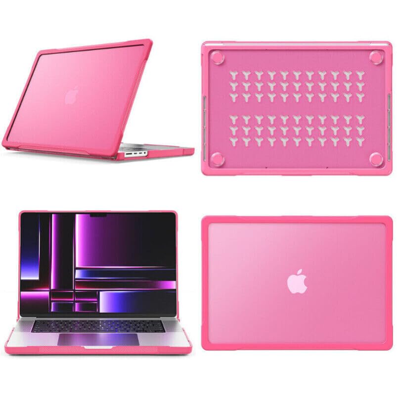 Coque pour MacBook Pro 13 pouces (M1, 2020) A2338 (couleur : rose chaud/transparent) Étui à rabat antichoc